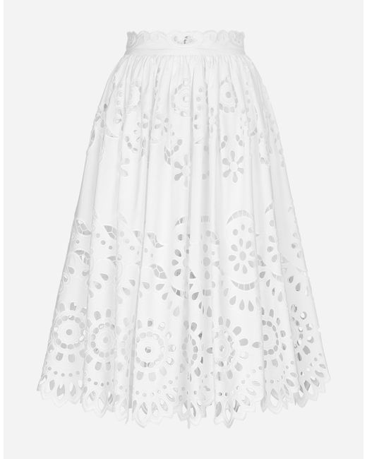 Dolce & Gabbana White Cotton Midi Circle Skirt With Cut-Out Detailing