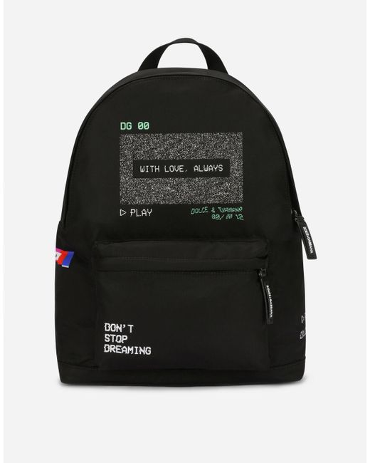 Dolce & Gabbana Black Graphic-print Nylon Backpack for men