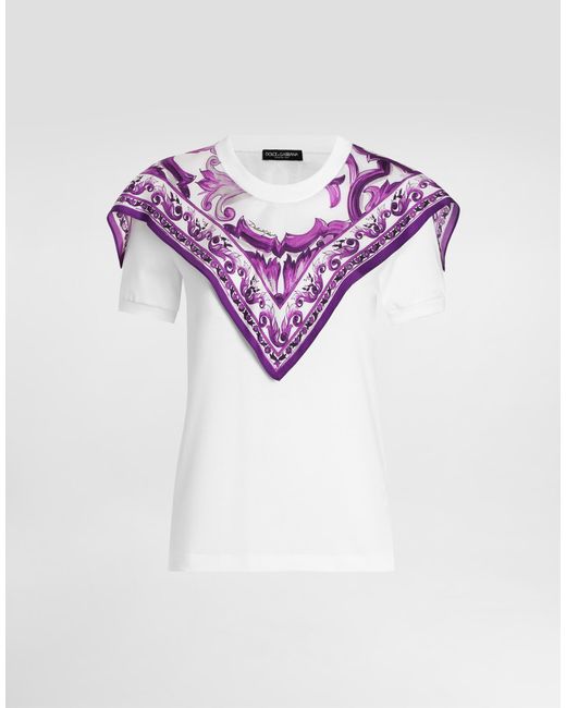 Dolce & Gabbana Purple T-Shirt With Silk Foulard