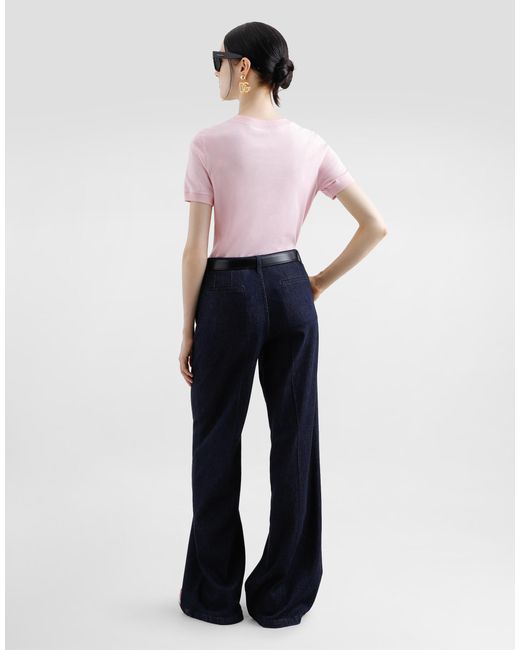 Dolce & Gabbana Pink Jersey T-Shirt With Raised Dg Logo Embroidery