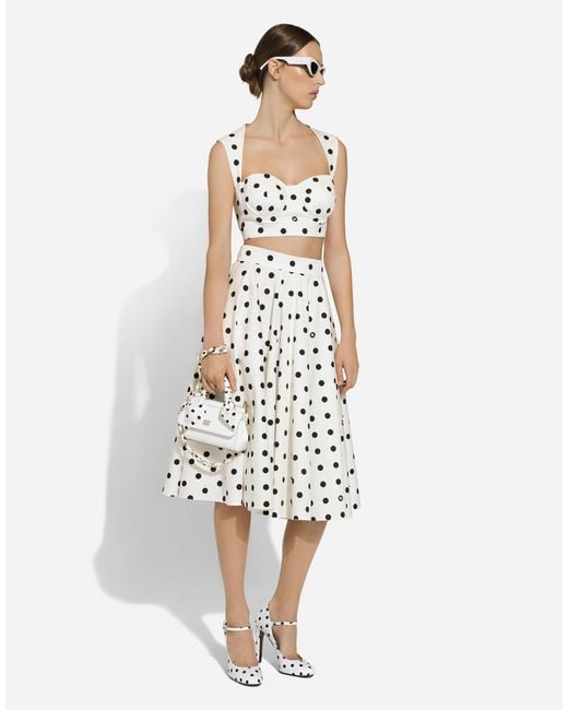 Dolce & Gabbana ドットプリント コットンドリル ロンゲット サーキュラースカート White