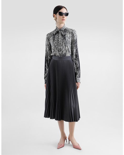 Dolce & Gabbana Blue Pleated Woolen Calf-Length Circle Skirt