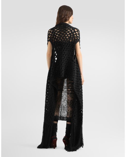 Dolce & Gabbana Black Calf-Length Chantilly Lace Slip Dress