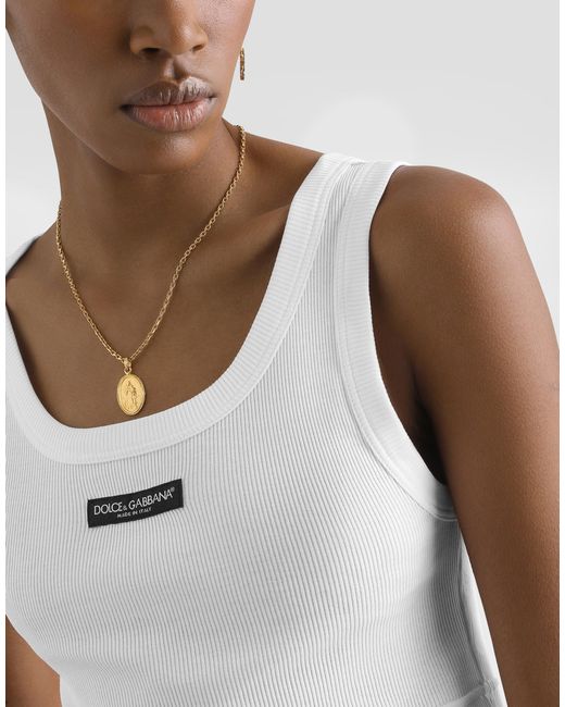 Dolce & Gabbana White Ribbed Cropped Tank Top
