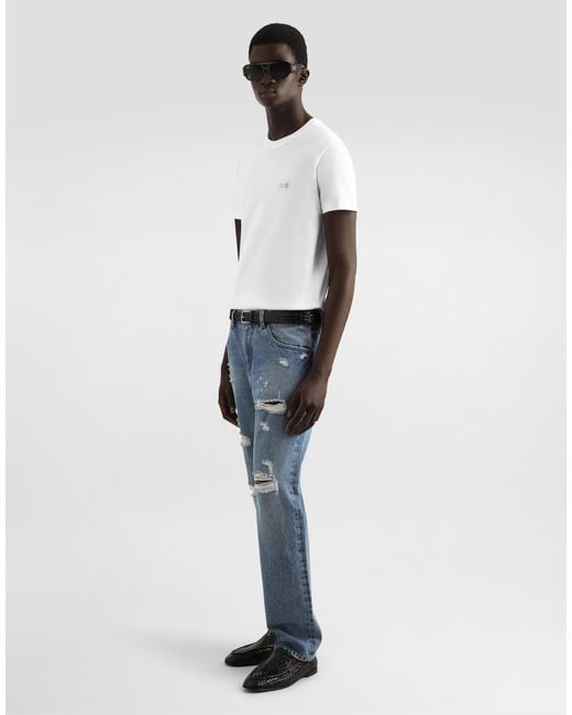 Dolce & Gabbana T-Shirt Aus Baumwolle Mit Plakette in White für Herren
