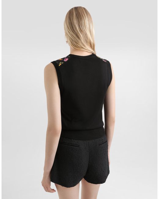 Dolce & Gabbana Black Small Rose Bouquets-Print Silk Tank Top
