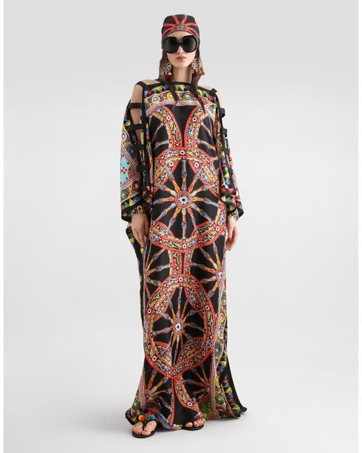 Dolce & Gabbana Multicolor Carretto-Print Twill Kaftan Dress