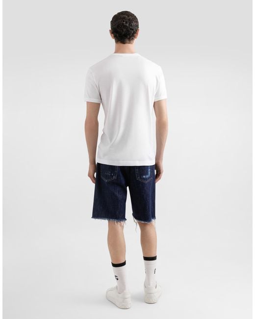 Dolce & Gabbana White Cotton T-Shirt With Heraldic Patch for men