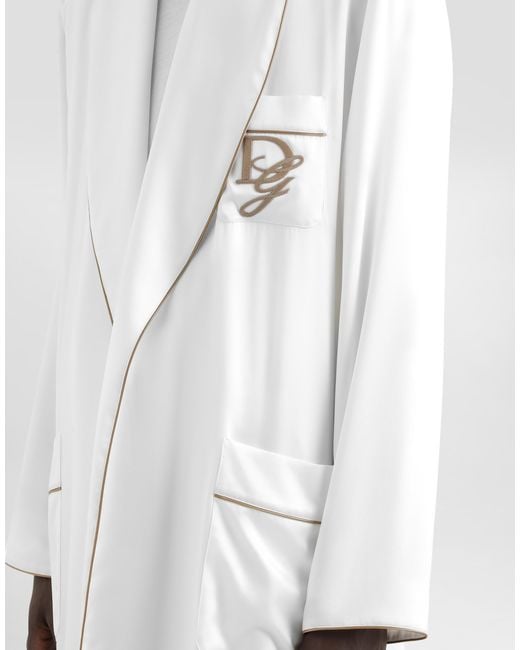 Dolce & Gabbana White Silk Robe With Embroidery for men