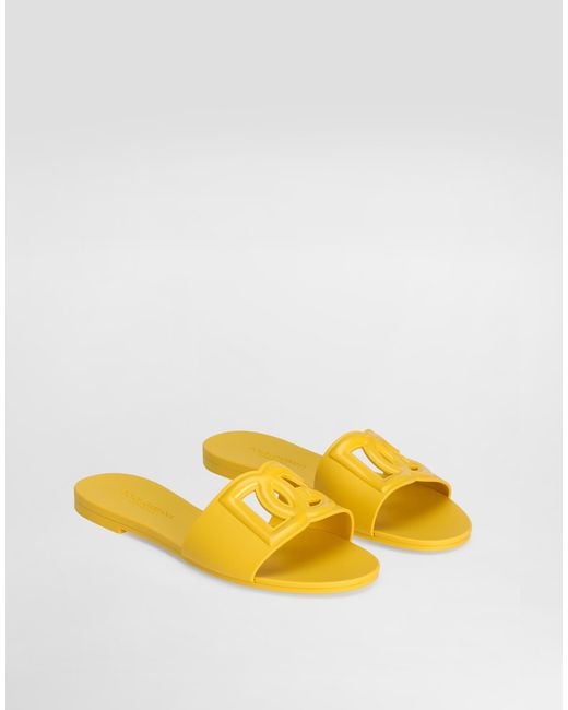 Dolce & Gabbana Yellow Bianca Slide Sandals With Dg Logo