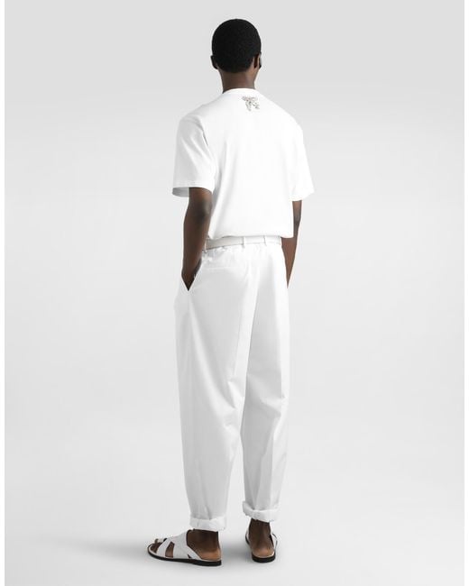 Dolce & Gabbana White Cotton T-Shirt With Embroidery And Brooch for men