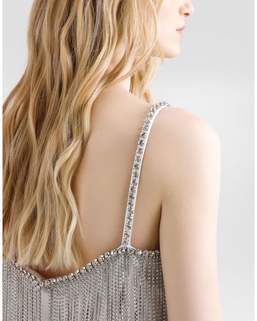 Dolce & Gabbana White Satin Dress With Feathers