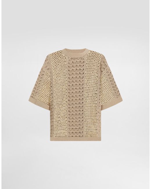 Dolce & Gabbana Natural Round-Neck Cotton And Viscose Crochet Top for men