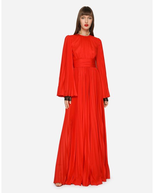 Dolce & Gabbana Red Long Chiffon Dress