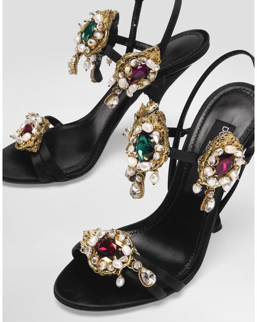 Dolce & Gabbana Satin Sandals With Embroidery Black