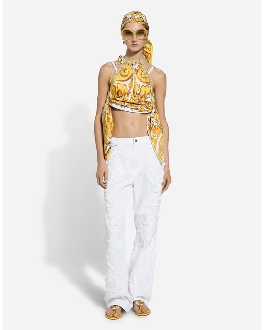 Dolce & Gabbana White Jeans With Stitching