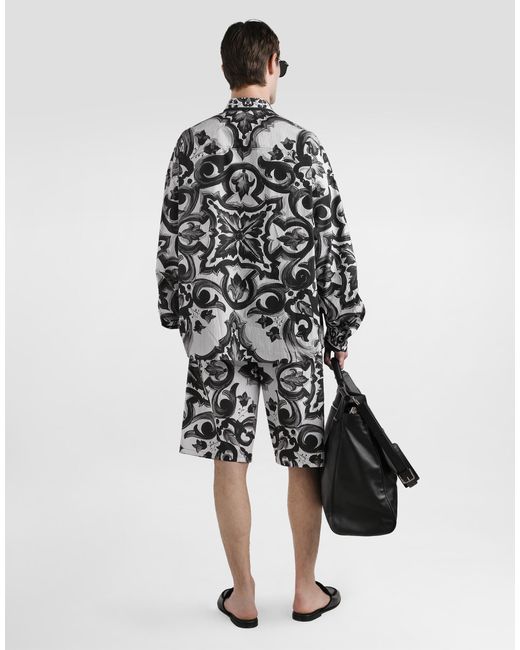 Dolce & Gabbana Oversize-Hemd Aus Gestreiftem Popeline Mit Majolika-Print in White für Herren
