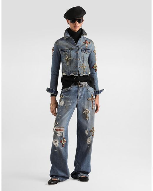 Dolce & Gabbana Blue Denim Jacket With Embroidery