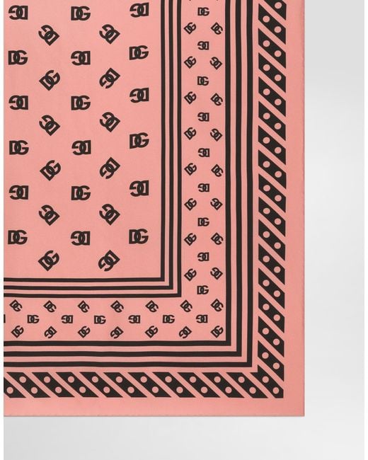Dolce & Gabbana Pink Silk Twill Foulard With All-Over Dg Logo (70X70)