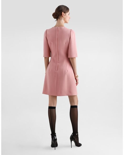 Dolce & Gabbana Pink Wool Crepe Midi Fit-And-Flare Dress