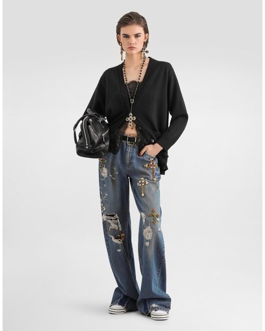 Dolce & Gabbana Blue 5-Pocket Denim Trousers With Emrboidery