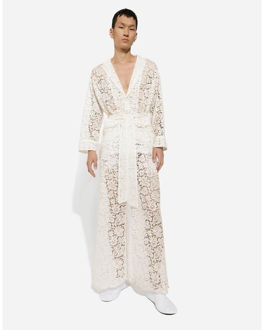 Dolce & Gabbana White Tailored Lace Pants for men