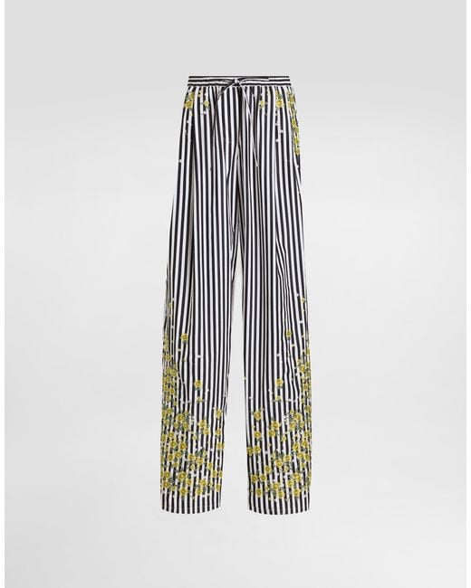 Dolce & Gabbana White Poplin Trousers With Flower Embroidery