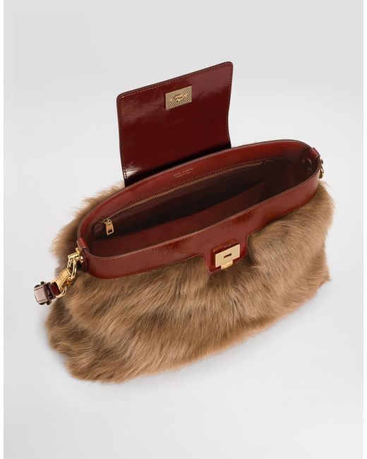 Dolce & Gabbana Brown Vittoria Fur And Calfskin Shoulder Bag