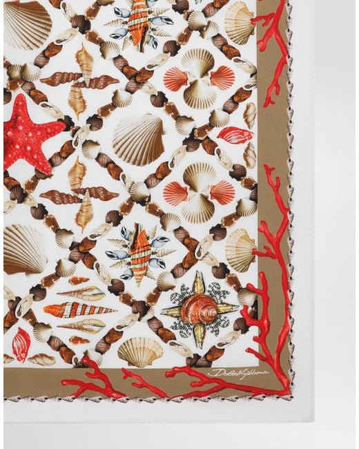 Dolce & Gabbana White Shell-Print Silk Scarf for men
