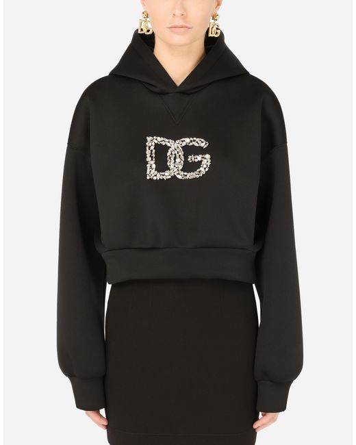 Dolce & Gabbana Technical Jersey Hoodie With Crystal-embellished Dg ...