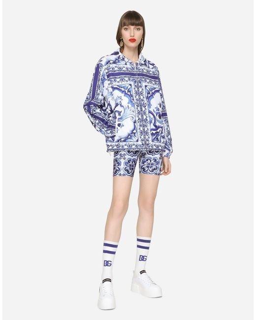 Dolce & Gabbana ウィンドブレーカー マヨリカプリント フード Blue