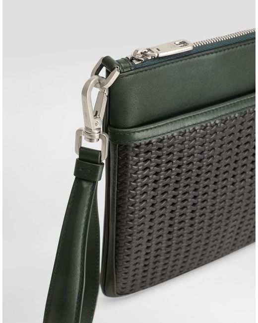 Dolce & Gabbana Black Plongé Woven Calfskin Necessaire for men