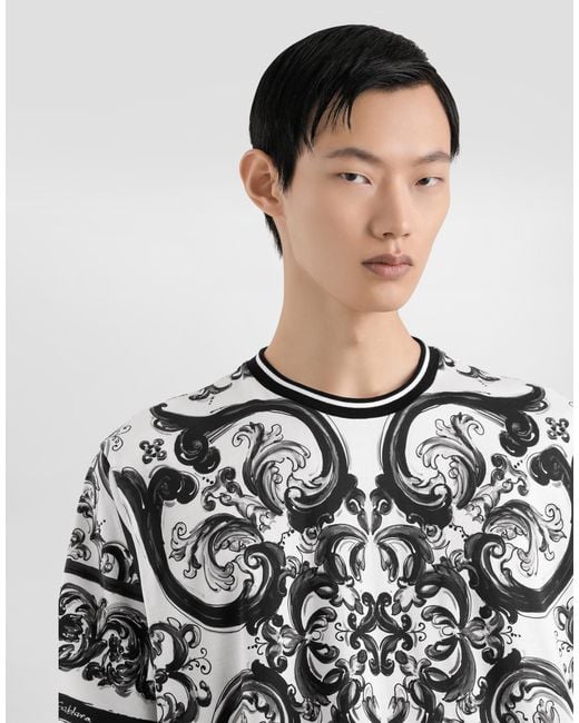 Camiseta De Manga Corta Con Estampado De Mayólica Dolce & Gabbana de hombre de color Multicolor