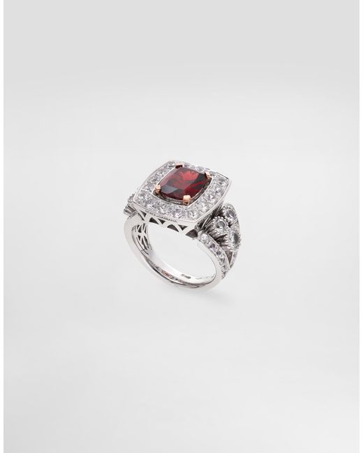 Dolce & Gabbana White Eleganza Ring 18-Carat And Rose, Garnet, And Sapphires