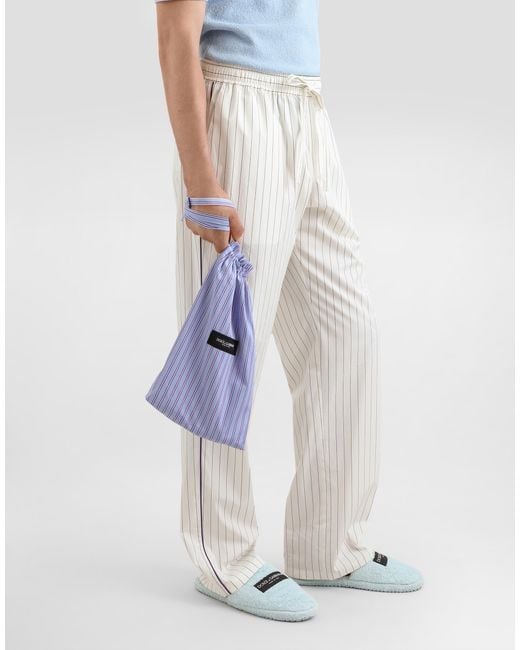 Dolce & Gabbana Blue Striped Poplin And Leather Crossbody Bag for men