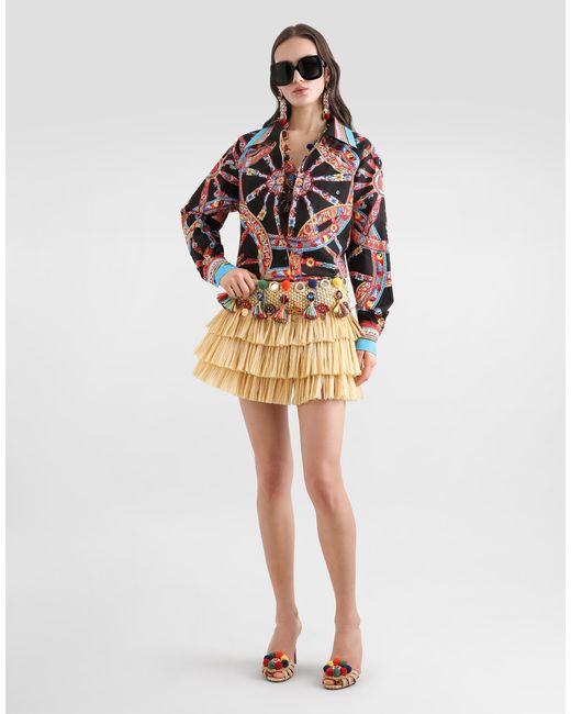 Dolce & Gabbana Metallic Raffia Miniskirt With Applications