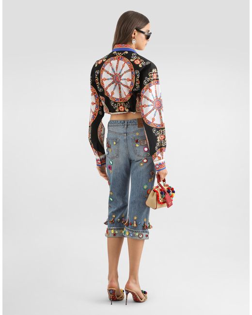 Dolce & Gabbana White Carretto-Print Cotton Poplin Shirt