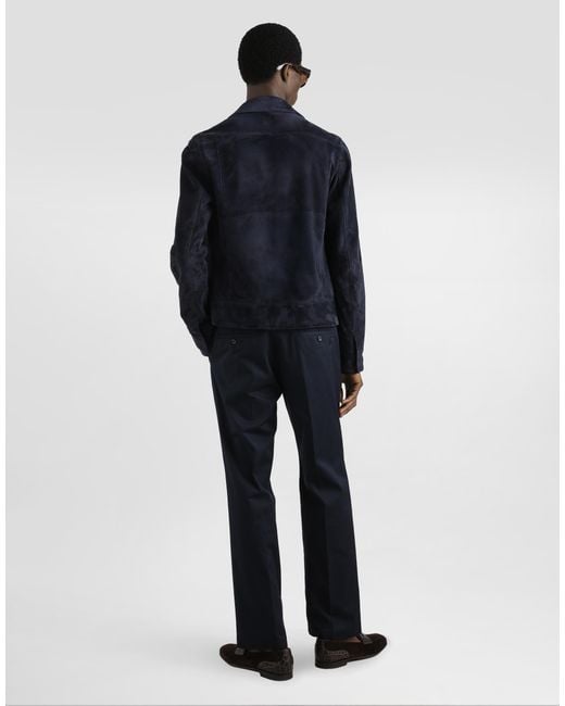 Dolce & Gabbana Blue Leather Zipped Jacket for men