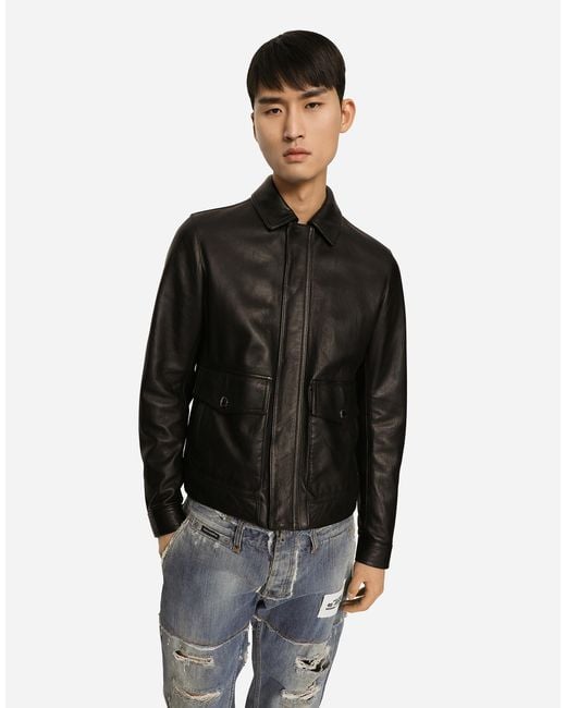 Dolce & Gabbana Black Leather Jacket for men
