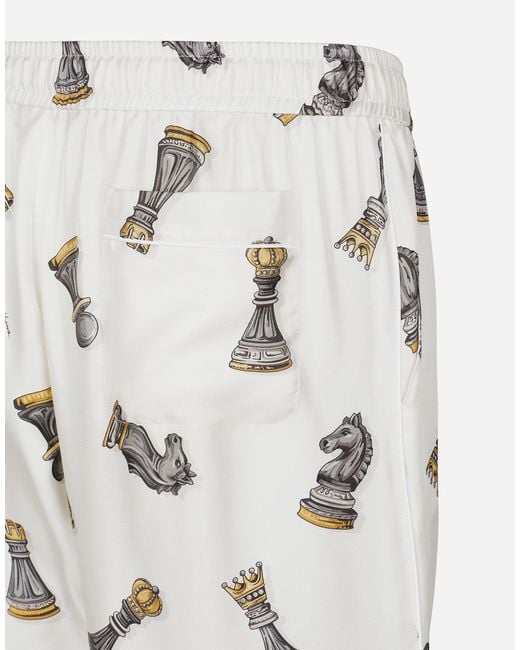 Pantalón Estilo Jogger En Sarga De Seda Con Estampado De Ajedrez Dolce & Gabbana de hombre de color White