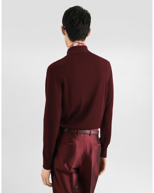 Dolce & Gabbana Red Knit Polo Shirt With Embroidery for men