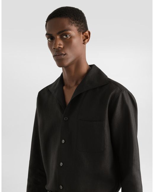 Dolce & Gabbana Langarmhemd Aus Leinen in Black für Herren