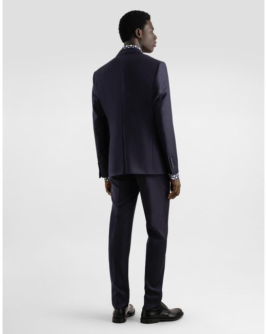 Dolce & Gabbana Blue Single-Breasted Micro-Patterned Wool Suit for men
