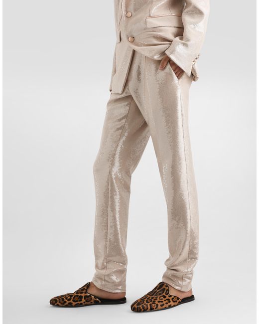 Dolce & Gabbana White Sequin Trousers for men