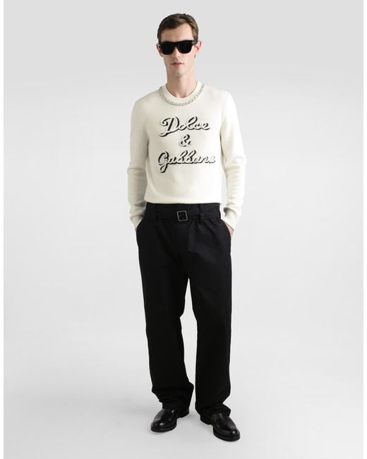 メンズ Dolce & Gabbana Wool Pullover With Intarsia White