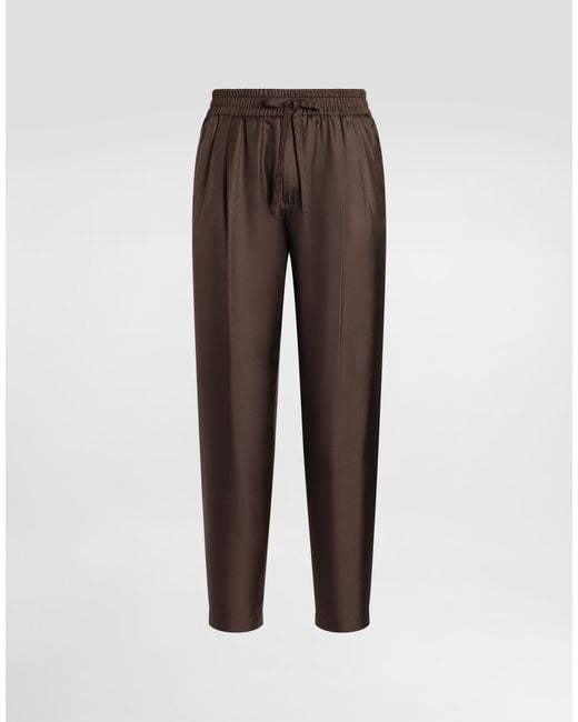 Dolce & Gabbana Brown Silk Twill Jogging Trousers for men