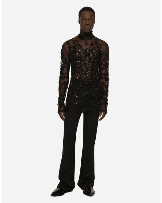 Dolce & Gabbana Black Embellished Long-Sleeve T-Shirt for men