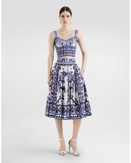 Dolce & Gabbana Blue Majolica-Print Charmeuse Corset