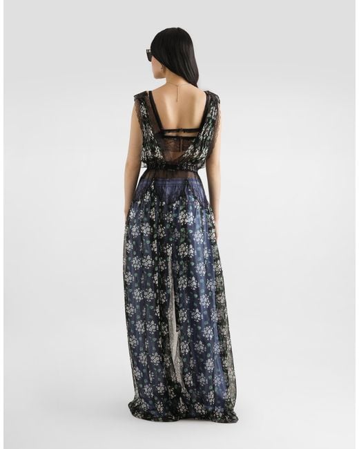 Dolce & Gabbana White Geranium Bouquets-Print Chiffon Dressing Gown
