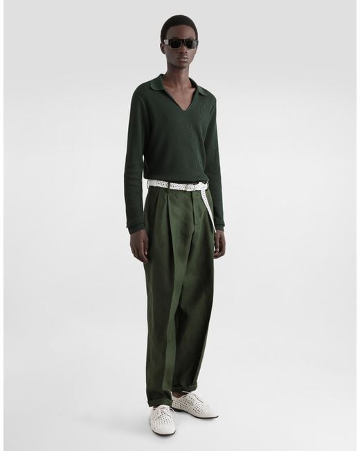 Dolce & Gabbana Green Linen Fabric Pants for men